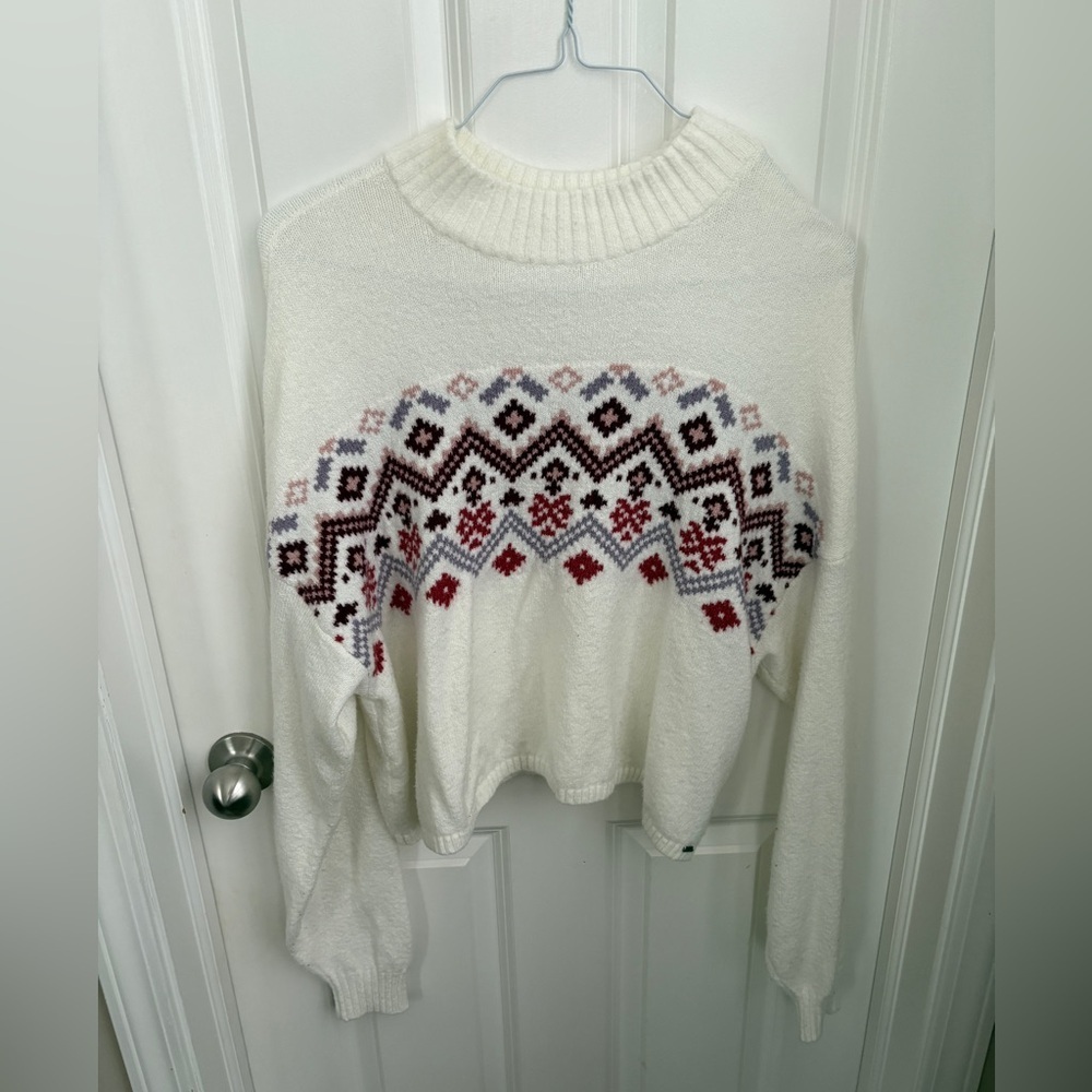 Hollister Mockneck Cropped Holiday Winter Festive Sweater Women’s Large Cozy
